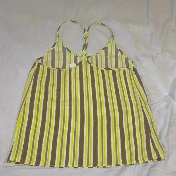 MNG basic women’s  light weight fall summer striped tank top lime and tan - XS - Picture 4 of 5